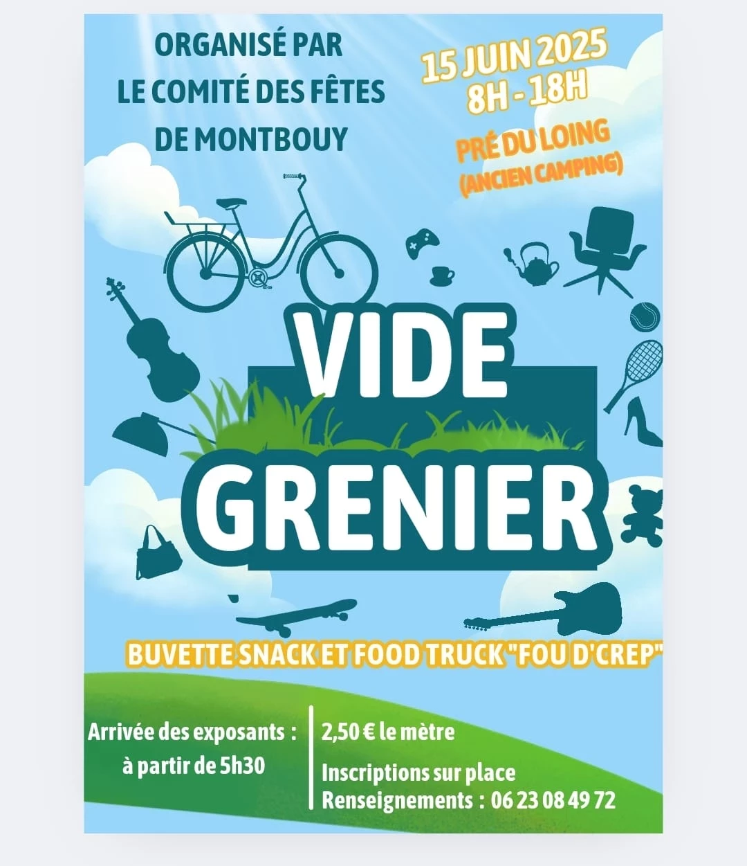 Vide grenier 15 juin montbouy organisé par le comité des fêtes de montbouy