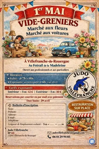 Vide-greniers  - marché aux fleurs - marché aux voitures