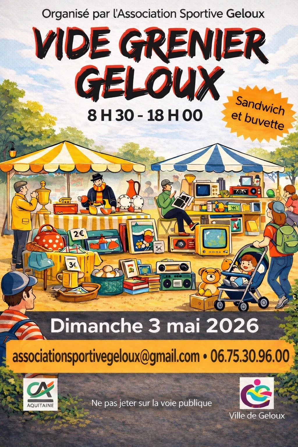 Vide grenier geloux salle polyvalente et extérieur